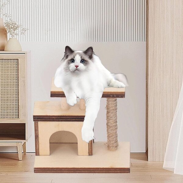 Cryfokt Miniatura Scala per Gatto in Legno di Betulla Realistica 1:12 per Case delle Bambole