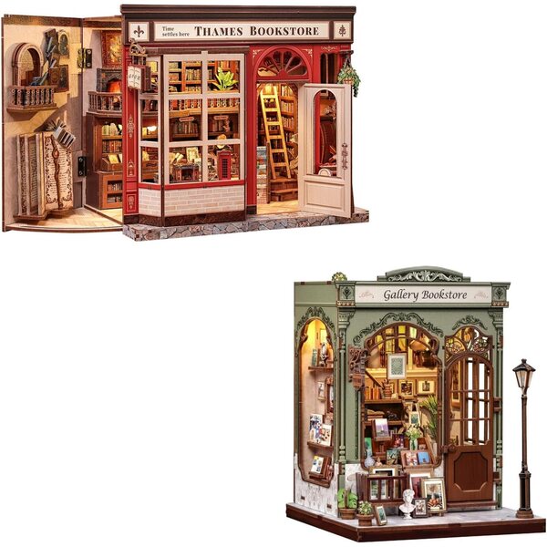 CUTEBEE Kit Book Nook libreria inglese miniatura con luci LED per adulti
