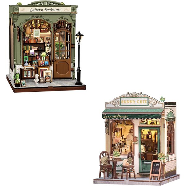 CUTEBEE Book Nook Maison Miniatur-Set mit LED und Staubschutz