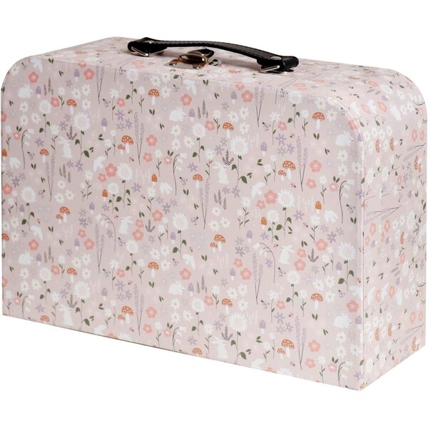 Casa delle bambole portatile in valigia legno rosa 2 piani con accessori per bambini