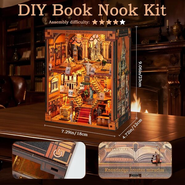 Kit biblioteca miniatura LED fai-da-te per adulti e adolescenti – regalo unico e creativo