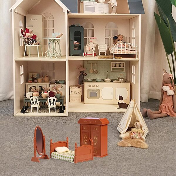 5-teiliges Puppenhaus-Möbelset aus sicherem Kunststoff, braun, 11x10x5,5 cm