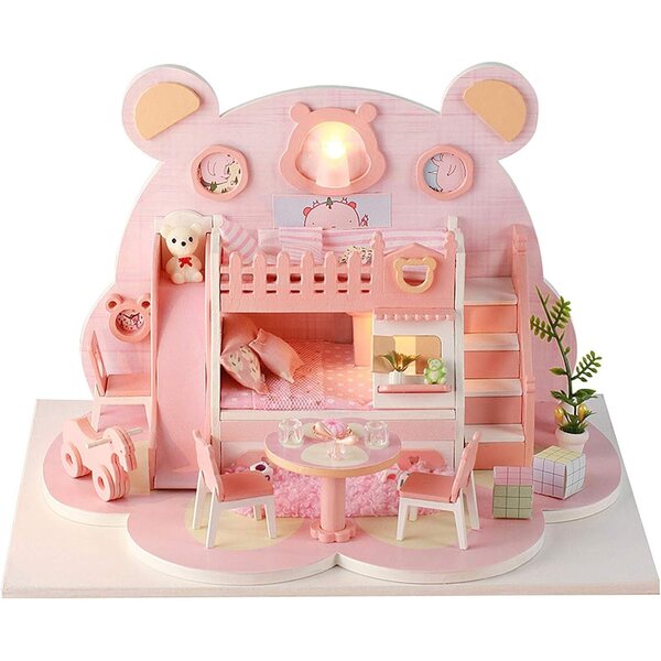 Casa delle Bambole in Legno da Montare con LED, Kit Miniatura 1:24, Regalo Creativo