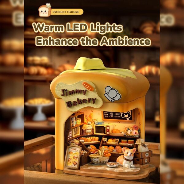 Jimmy's Bakery kit maison miniature DIY con LED calda e dettagli realistici in legno
