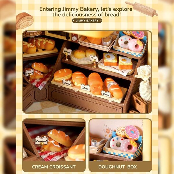 Jimmy's Bakery kit maison miniature DIY con LED calda e dettagli realistici in legno
