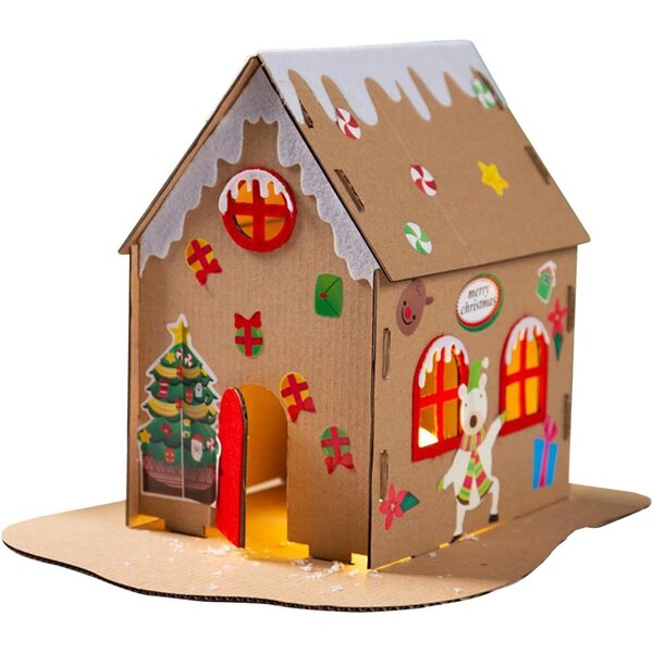 Kit Casa di Natale in Cartone da Assemblare - Artigianato Creativo per Bambini