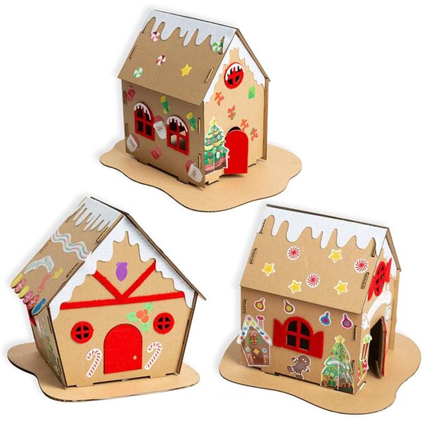 Kit Casa di Natale in Cartone da Assemblare - Artigianato Creativo per Bambini