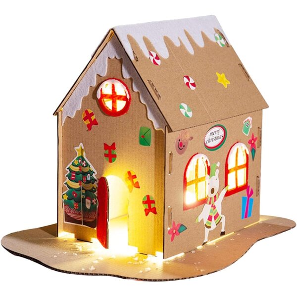 Kit Casa di Natale in Cartone da Assemblare - Artigianato Creativo per Bambini