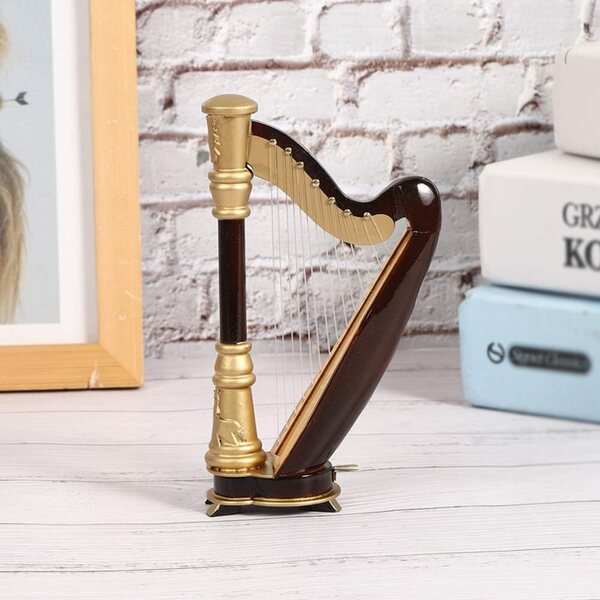 Miniatur-Harfenmodell aus Holz, 16 cm, elegante musikalische Dekoration für Zuhause und Büro