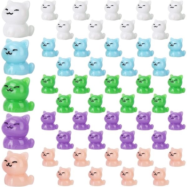 Miniature Gattini in Resina 50pz Colorati 2x2,5cm per Decori Casa e Giardino