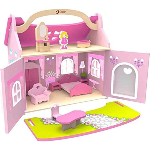 Classic World Puppenhaus aus Holz mit Zubehör für Kinder