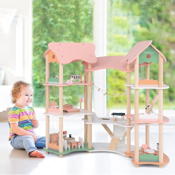 Casa delle Bambole in Legno per Bambini su 3 Livelli con 31 Accessori, Gioco Creativo