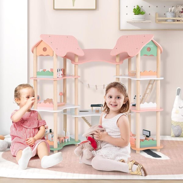 Casa delle Bambole in Legno per Bambini su 3 Livelli con 31 Accessori, Gioco Creativo