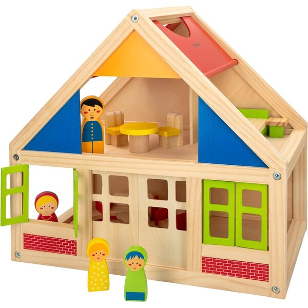 WOOMAX Casa delle Bambole in Legno 2 Piani con Mobili e 4 Personaggi - Gioco Educativo 3+