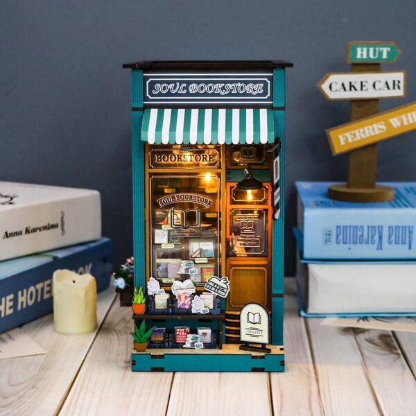 CRIOLPO Kit Casa Miniatura da Assemblare con LED, Mobili e Scena Biblioteca Vintage