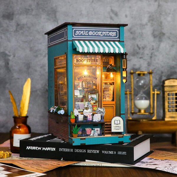 CRIOLPO Kit Casa Miniatura da Assemblare con LED, Mobili e Scena Biblioteca Vintage