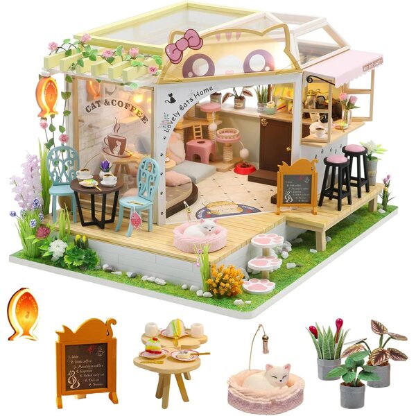 CUTEBEE Casa delle bambole miniature con mobili in legno resistente alla polvere