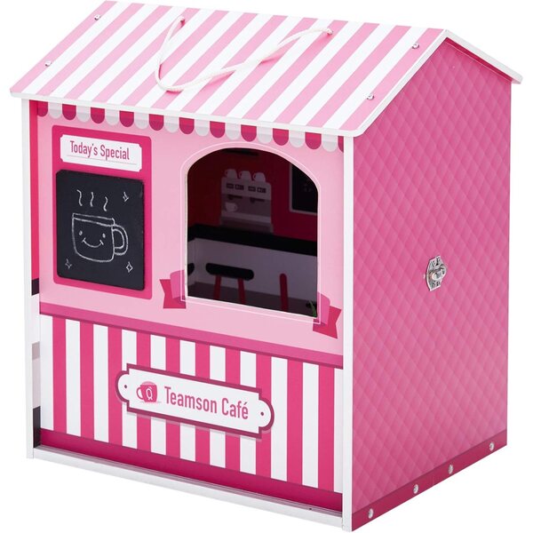 Casa delle bambole City Café in legno rosa per bambini con accessori e portabilità