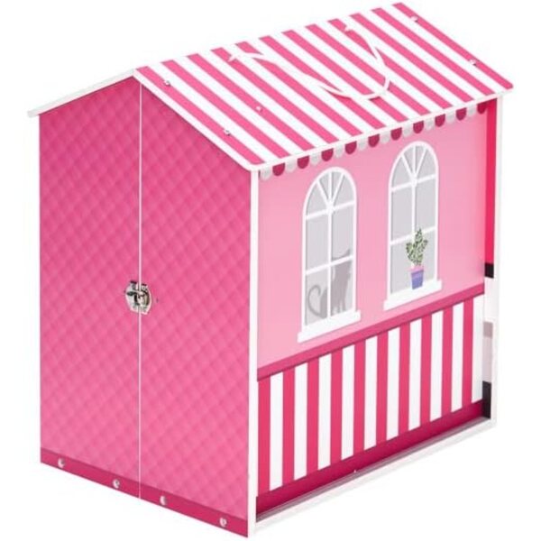 Casa delle bambole City Café in legno rosa per bambini con accessori e portabilità