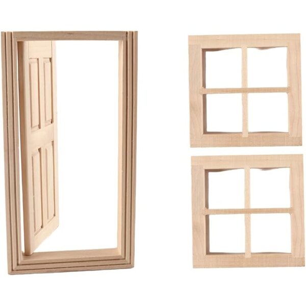 Kit fai da te porte e finestre in legno per case delle bambole scala 1:12