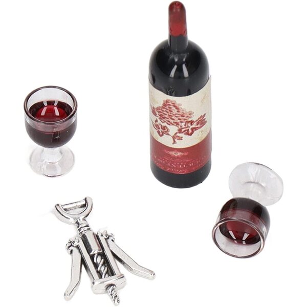 Set Mini Vino Rosso 1/12 per Casa delle Bambole - Decorazione Mini Giardino e Paesaggi