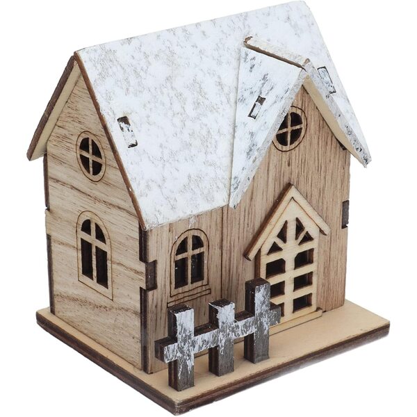 Casa delle bambole natalizia in legno con luce LED, miniatura sicura per bambini dai 3 anni in su