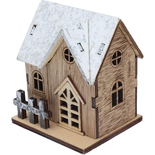 Casa delle bambole natalizia in legno con luce LED, miniatura sicura per bambini dai 3 anni in su