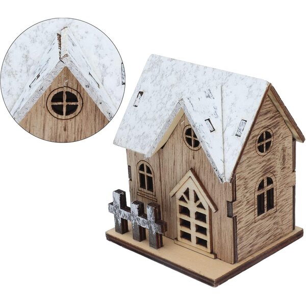Casa delle bambole natalizia in legno con luce LED, miniatura sicura per bambini dai 3 anni in su