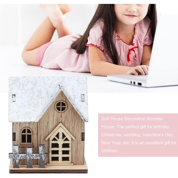 Casa delle bambole natalizia in legno con luce LED, miniatura sicura per bambini dai 3 anni in su