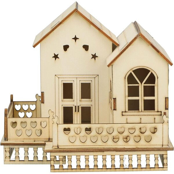 Ornement villa in legno con luci calde e scintillanti, decorazione da tavolo unica