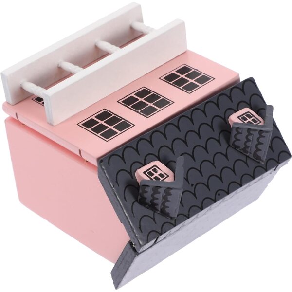 Villa Miniatura in Legno Rosa per Casa delle Bambole, Decorazione Artigianale Elegante