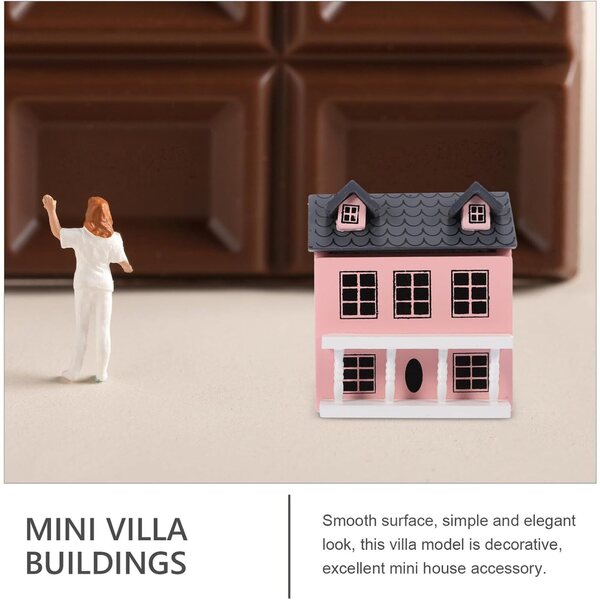 Villa Miniatura in Legno Rosa per Casa delle Bambole, Decorazione Artigianale Elegante