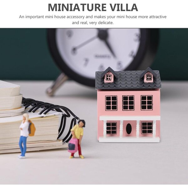 Villa Miniatura in Legno Rosa per Casa delle Bambole, Decorazione Artigianale Elegante