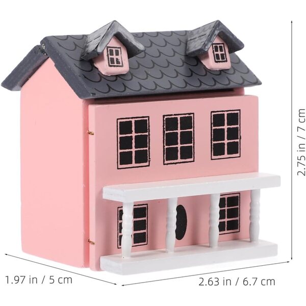 Mini Villa in Legno Rosa per Casa delle Bambole e Giardini Miniatura - Decorazione Creativa