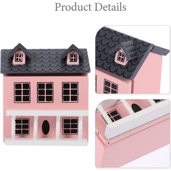 Mini Villa in Legno Rosa per Casa delle Bambole e Giardini Miniatura - Decorazione Creativa