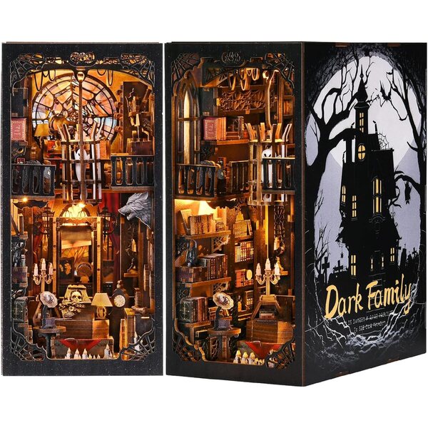 ETKVR Book Nook Miniatur-DIY-Kit mit LED-Leuchten und Holzmöbeln