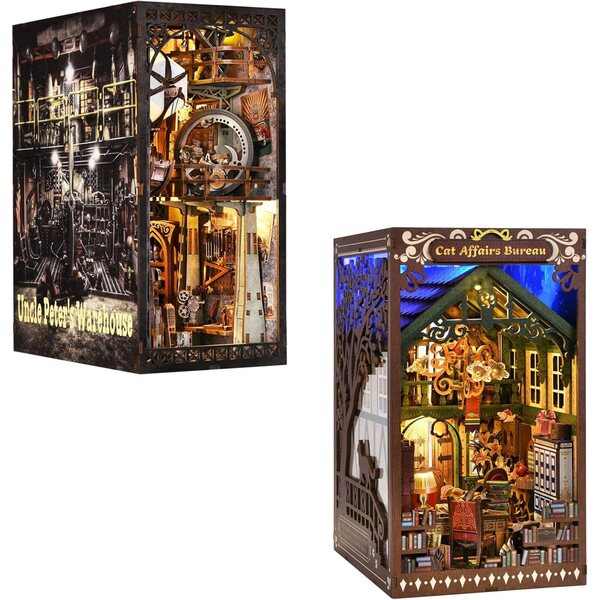 Kit Libro Angolo in Miniatura in Legno con LED e Mobili - Casa delle Bambole Fai da Te