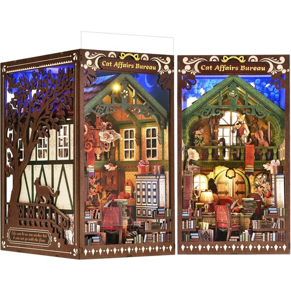 Kit Libro Angolo in Miniatura in Legno con LED e Mobili - Casa delle Bambole Fai da Te