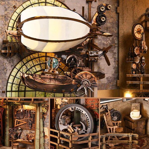 Kit Libro Angolo in Miniatura in Legno con LED e Mobili - Casa delle Bambole Fai da Te