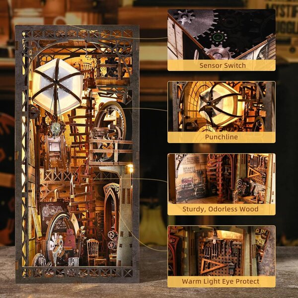 Kit Libro Angolo in Miniatura in Legno con LED e Mobili - Casa delle Bambole Fai da Te