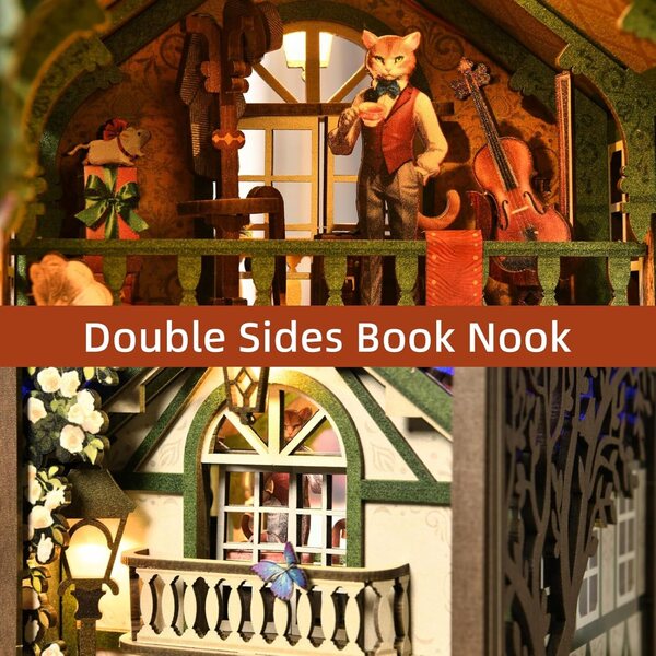 Kit Libro Angolo in Miniatura in Legno con LED e Mobili - Casa delle Bambole Fai da Te