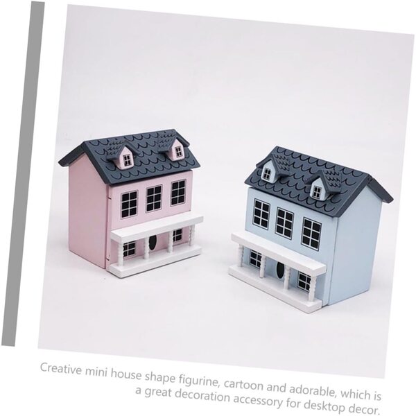 Pastellblaues Mini-Holzhaus mit grauem Dach – Garten- und Innendekoration