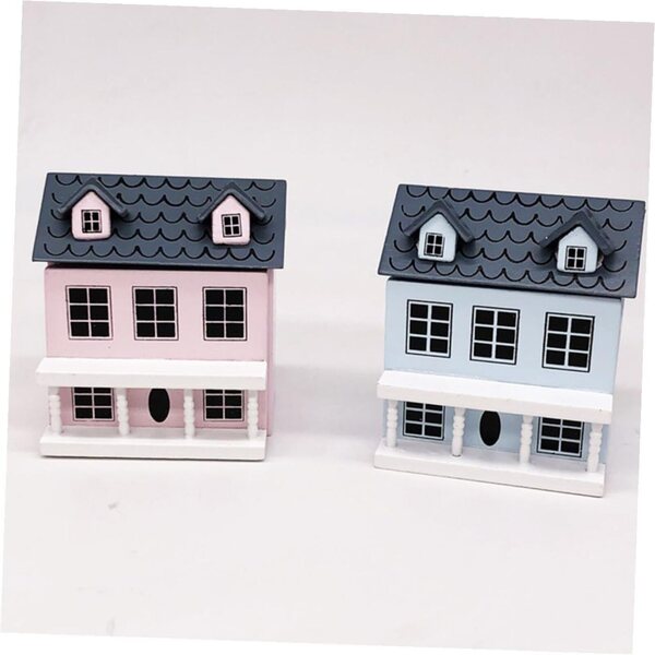 Pastellblaues Mini-Holzhaus mit grauem Dach – Garten- und Innendekoration