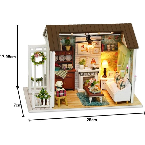 Miniatur-Puppenhaus-Bausatz aus Holz mit LED-Leuchten und Zubehör für Kinder und Erwachsene