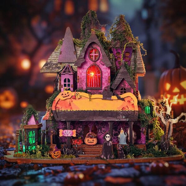 ERYUE Kit Modello Casa 3D LED, Castello Gotico con Luci Multicolor per Halloween