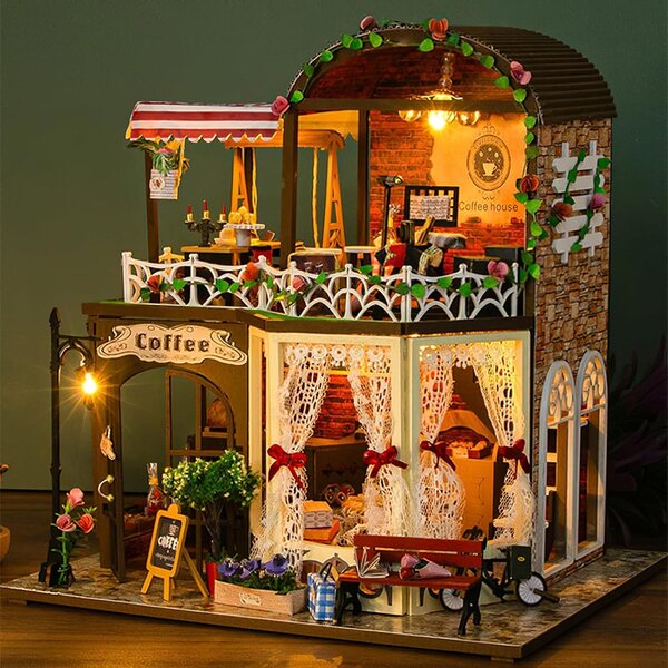 Kit Miniatura Casa in Legno - Mini Caffè Europeo da Costruire, Decorazione e Regalo