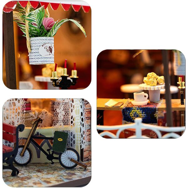 Kit Miniatura Casa in Legno - Mini Caffè Europeo da Costruire, Decorazione e Regalo