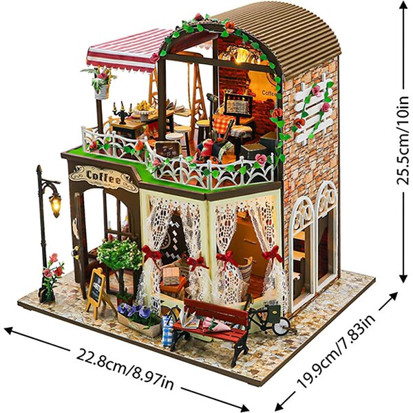 Kit Miniatura Casa in Legno - Mini Caffè Europeo da Costruire, Decorazione e Regalo