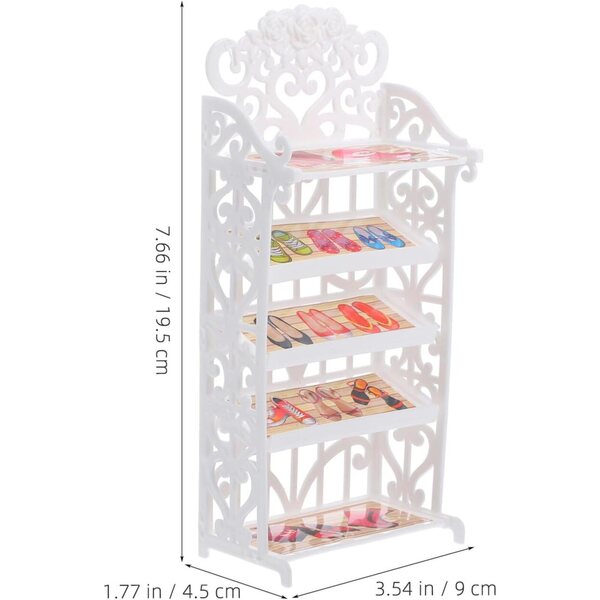 Mini-Schuhregal aus robustem Kunststoff für Puppenhaus, weißes Schuhregal 19,5 x 9 x 4,5 cm
