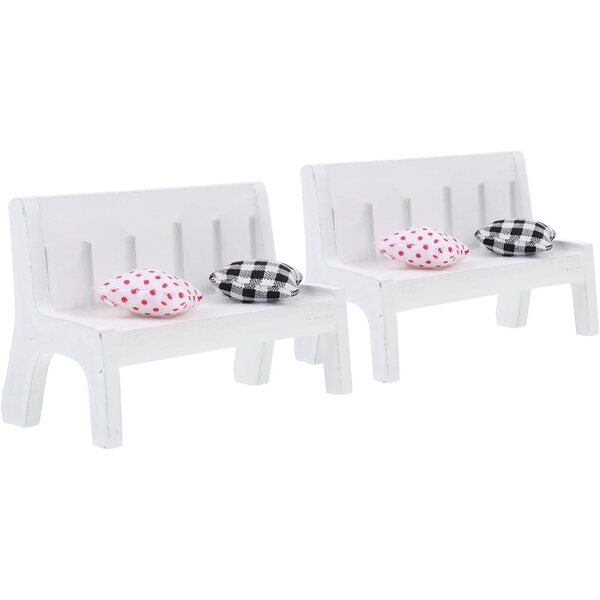 Set 2 Miniature Panche in Legno e Tessuto per Casa delle Bambole, 10,6x7,2x5,1 cm